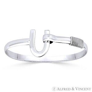 "U" Charm & Coiled Wire Cuff Bangle in Solid .925 Sterling Silver